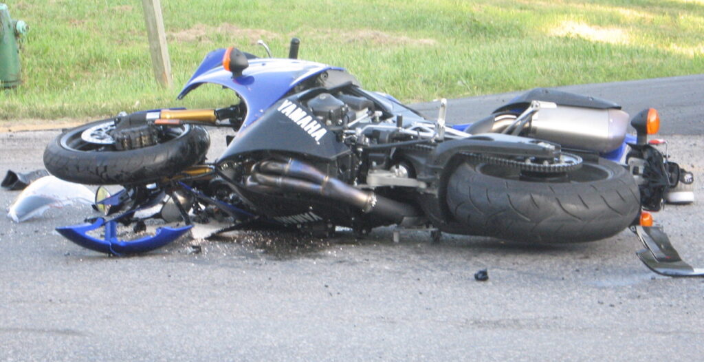 Crashed Motorcycle Lying On The Road