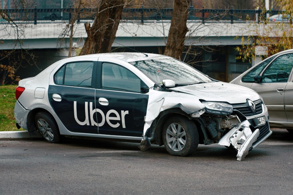 Uber car smashed in a collision