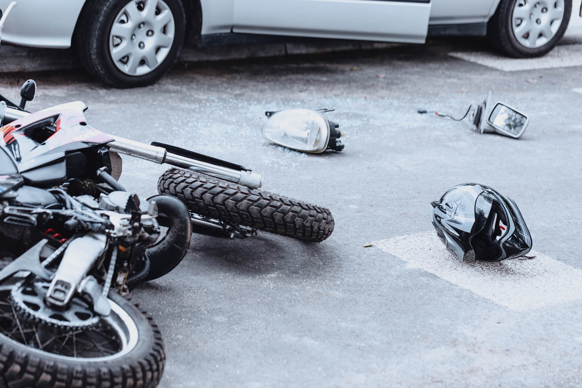 Motorcycle on the ground after an accident