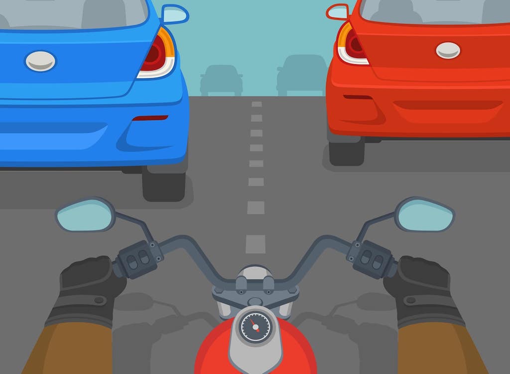 Illustration Of Motorcycle Driving between Two Light Vehicles
